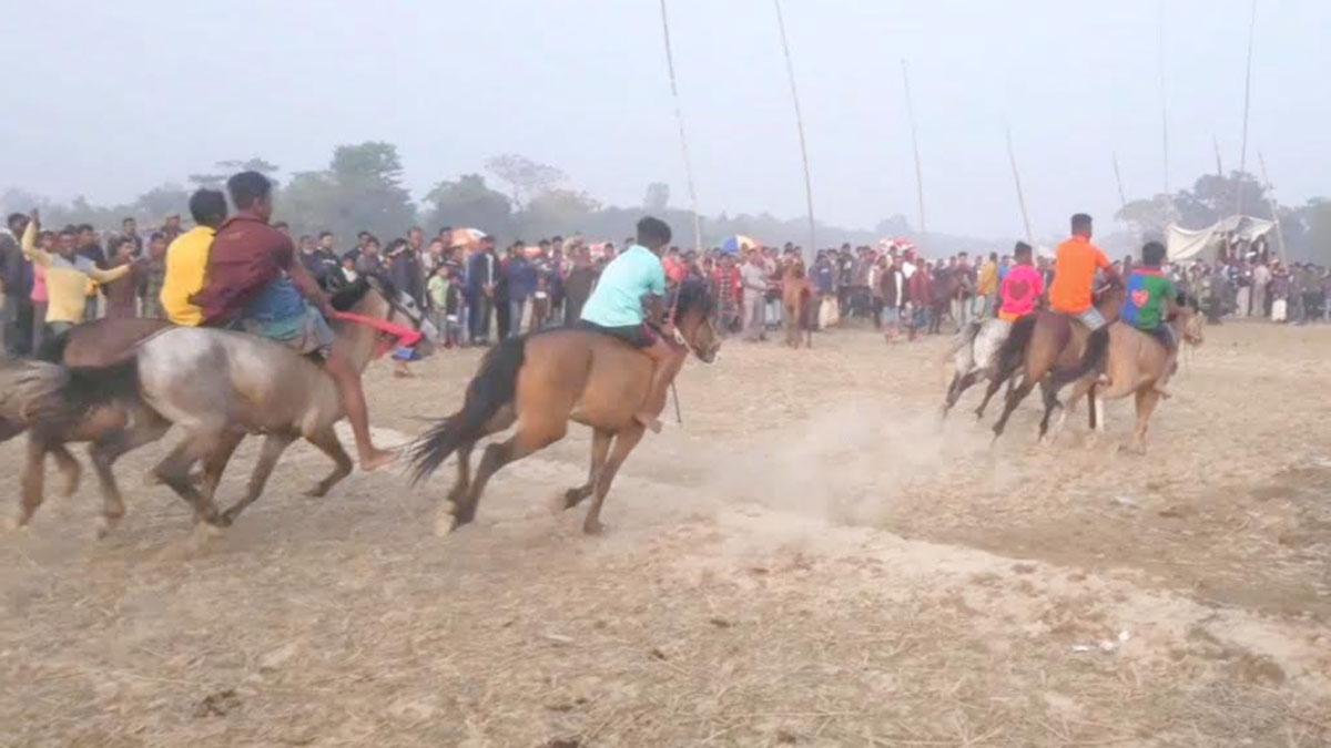 সুনামগঞ্জে জমজমাট ঘোড়দৌড় প্রতিযোগিতা