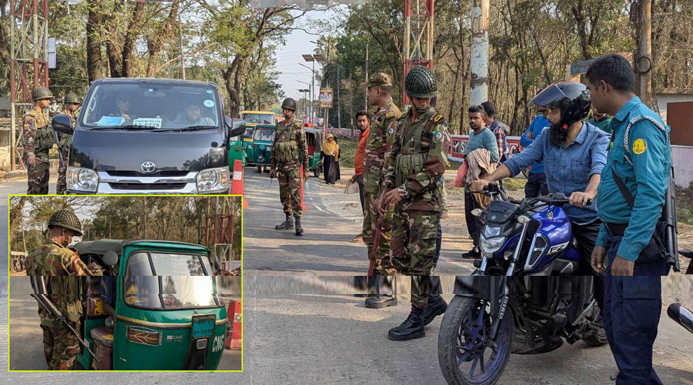 সিলেটের রাস্তায় যৌথ বাহিনীর চেকপোস্ট