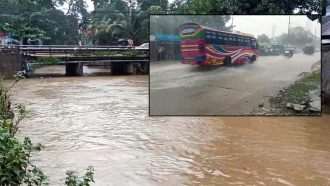 বৃষ্টিতে স্থবির জনজীবন, সিলেটে বন্যার আতঙ্ক