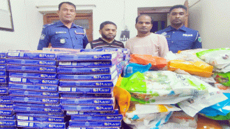 জৈন্তাপুরে পর্যটকবাহী বাসে তল্লাশি, ভারতীয় পণ্যসহ আটক ২