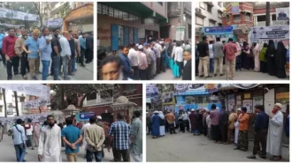 উৎসবমুখর পরিবেশে চলছে ভোটগ্রহণ, কেন্দ্রে দীর্ঘ লাইন