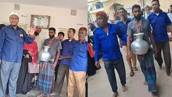 বৃদ্ধা মাকে মারধর করায় গলায় পানির কলস ঝুলিয়ে বাজার ঘোরানো হলো ছেলেকে