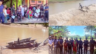 জৈন্তাপুরে রাংপানি নদীতে প্রশাসনের অভিযান, ধ্বং স ২৭ নৌকা