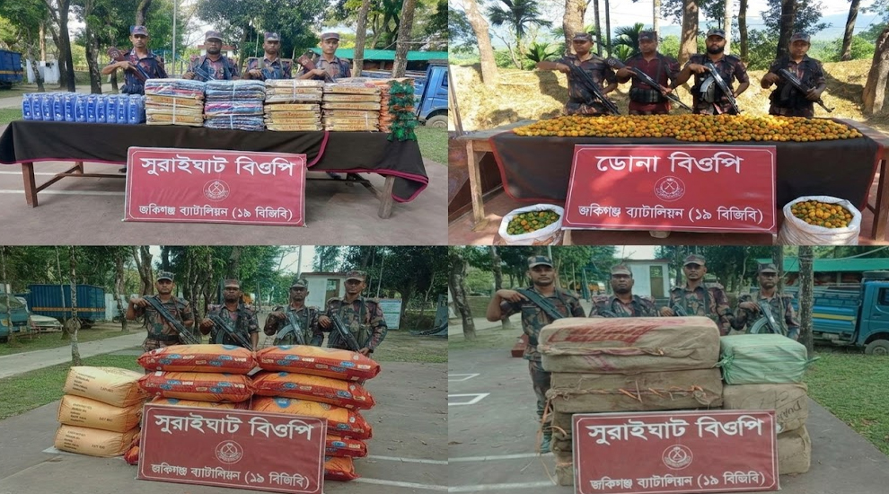 কানাইঘাট সীমান্তে মালিকবিহীন ভারতীয় পণ্য জব্দ করল বিজিবি